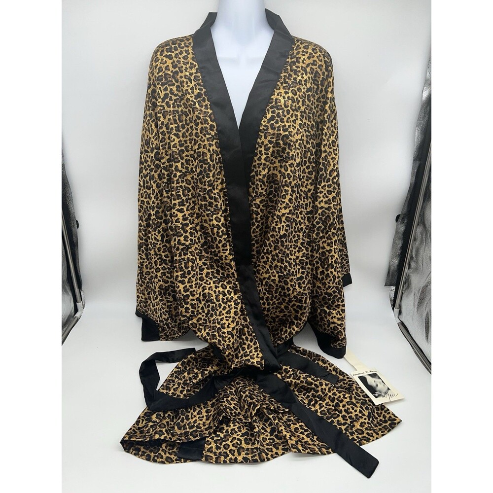 Contessa Di Roma Women’s Leopard Print w/Black Satin Robe Long Sleeve Belted-6X